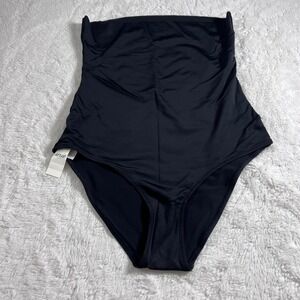 Aerie High Waisted Ruched Bikini Bottom Black Solid Stretch Swim S 2701-073